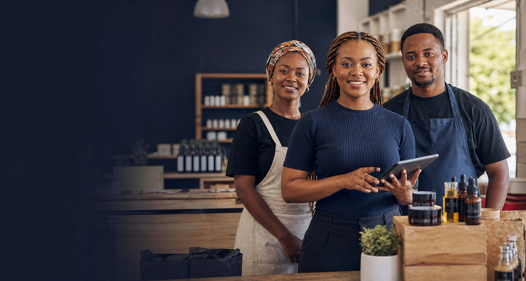 A Nigerian entrepreneur and her team in a growing local business